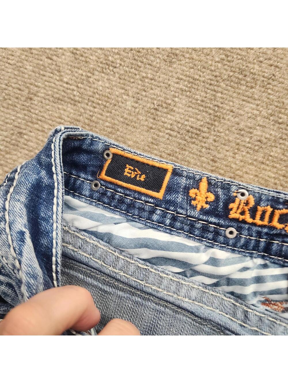 EUC Rock Revival evil mid rise womans jeans factory distressed 31 - Picture 7 of 8
